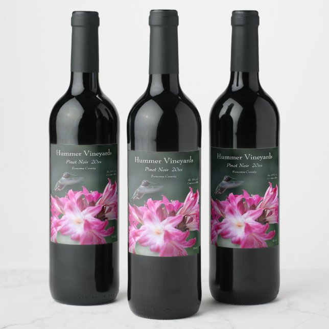 Hummingbird med belladonna lilies vinflaska etikett (Flaskor)