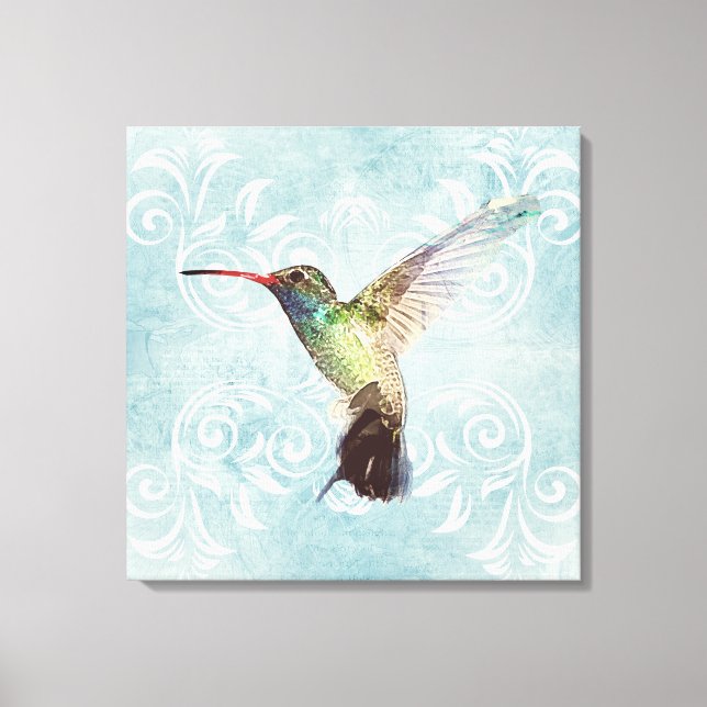 Hummingbird med blommande bakgrund canvastryck (Framsida)