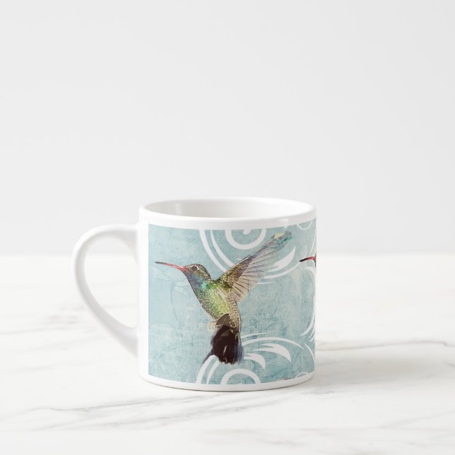 Hummingbird med blommande bakgrund espressomugg (Vänster)