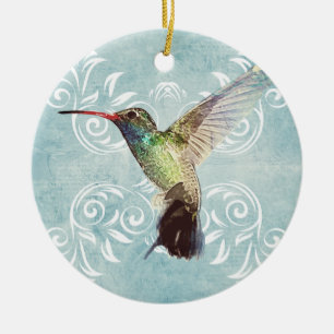Hummingbird med blommande bakgrund julgransprydnad keramik