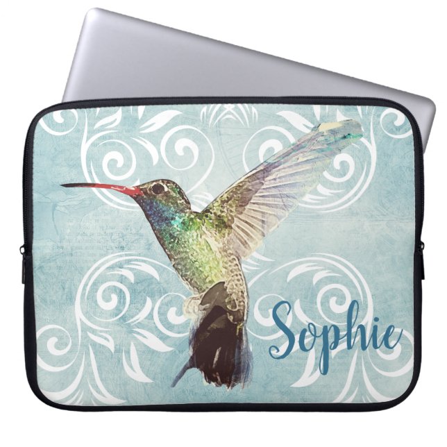 Hummingbird med blommande bakgrund laptop fodral (Framsidan)