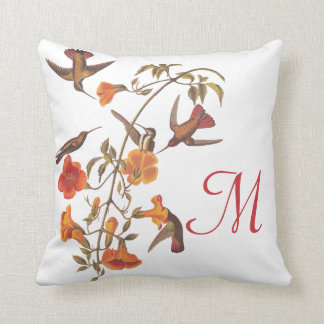 Hummingbird med Blommar Orange Trumpet Vine Kudde