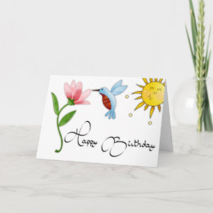 Hummingbird med blommiga Grattis på födelsedagen-k Kort