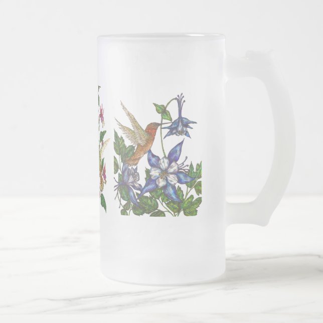 Hummingbird med blommor frostat ölglas (Höger)