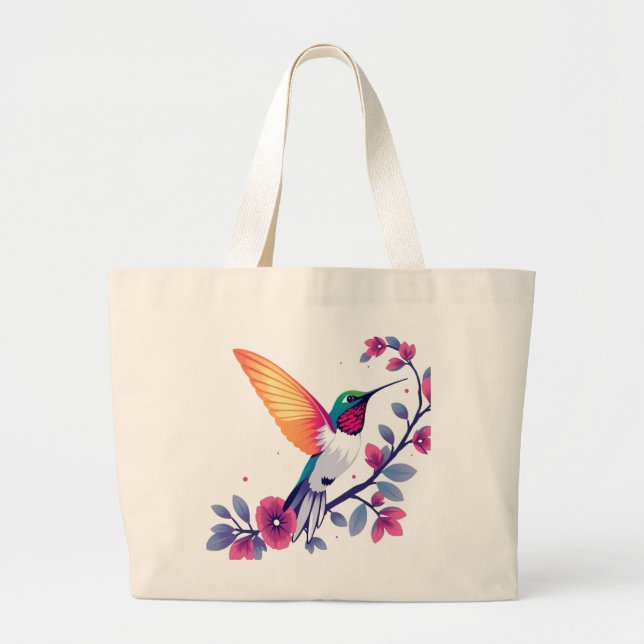 Hummingbird med blommor jumbo tygkasse (Framsidan)