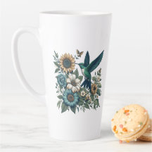 Hummingbird med blommor latte Mugg