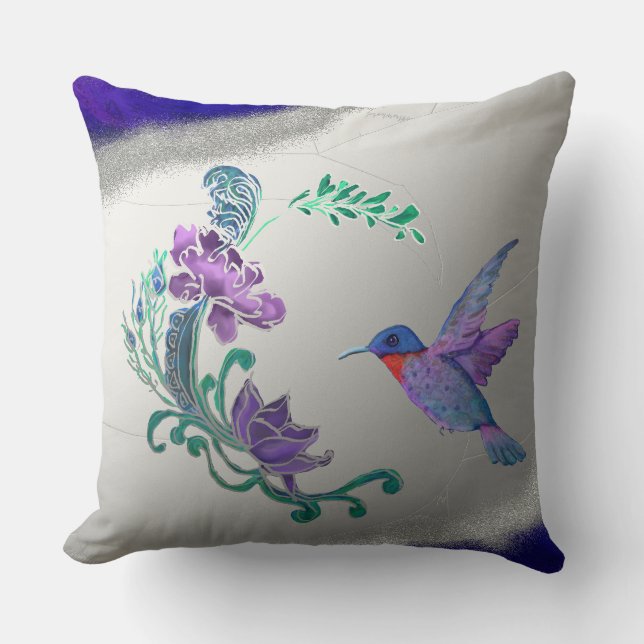 Hummingbird med blommor med geodesbakgrund kudde (Framsida)