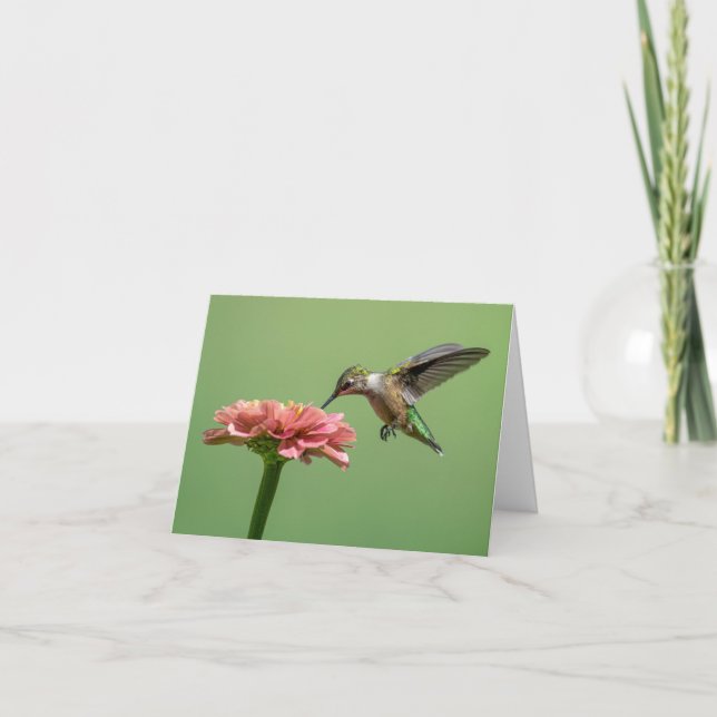Hummingbird med blomsteranteckningskort tack kort (Framsida)