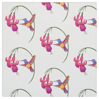 Hummingbird med den Fuchsia blommar Tyg