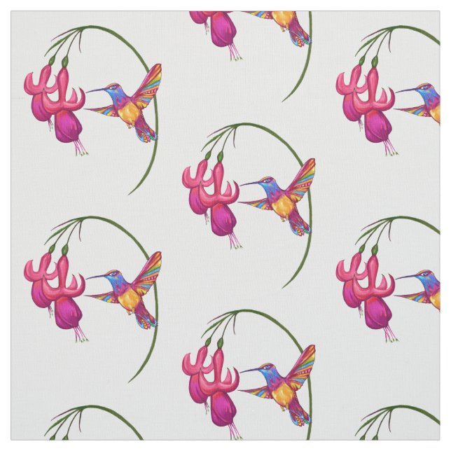 Hummingbird med den Fuchsia blommar Tyg (Provkarta)
