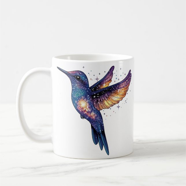 Hummingbird med Himmel Galaxy Bird med fast nattdr Kaffemugg (Vänster)