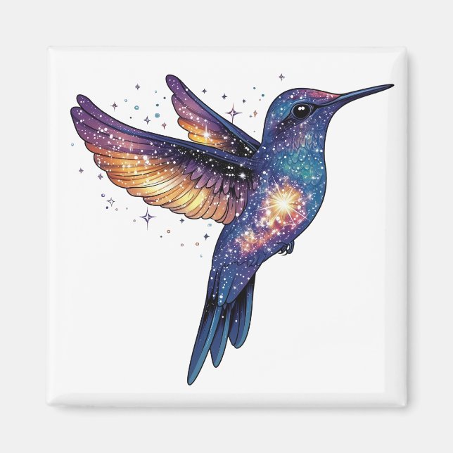 Hummingbird med Himmel Galaxy Bird med fast nattdr Magnet (Framsidan)