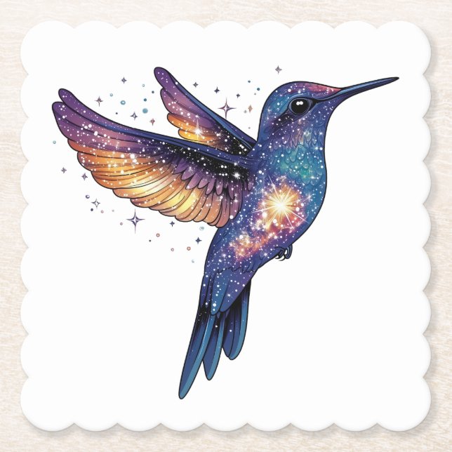 Hummingbird med Himmel Galaxy Bird med fast nattdr Underlägg Papper (Framsida)