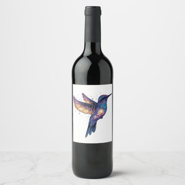 Hummingbird med Himmel Galaxy Bird med fast nattdr Vinflaska Etikett (Framsida)