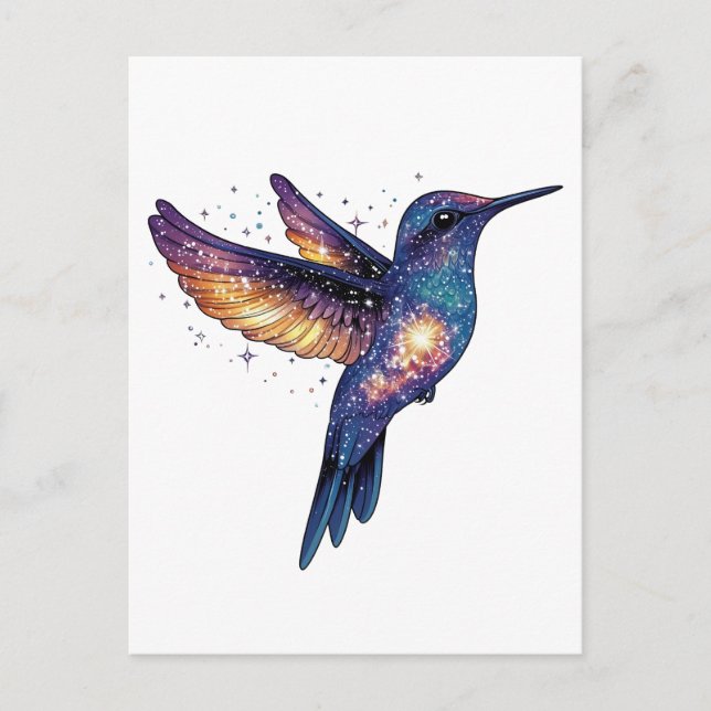 Hummingbird med Himmel Galaxy Bird med fast nattdr Vykort (Framsida)