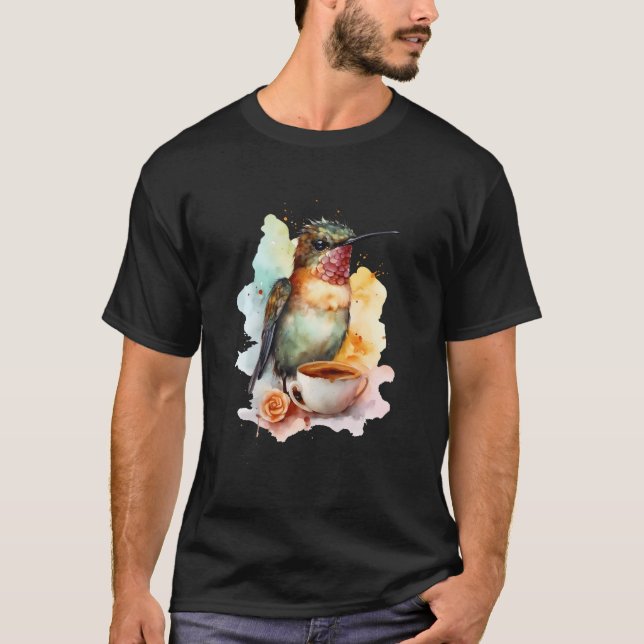Hummingbird med kaffefärg Stil T Shirt (Framsida)