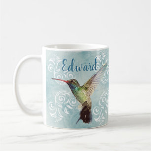 Hummingbird med krusidullbakgrund kaffemugg