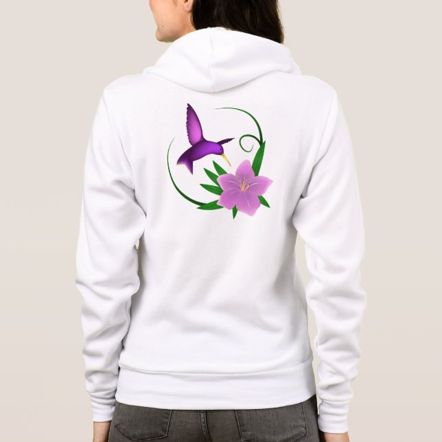 Hummingbird med kvinna för rosablommanamn hoodie t-shirt (Baksida)