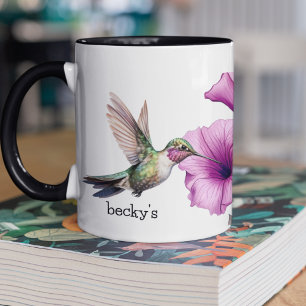 Hummingbird med Lila Flower Mugg