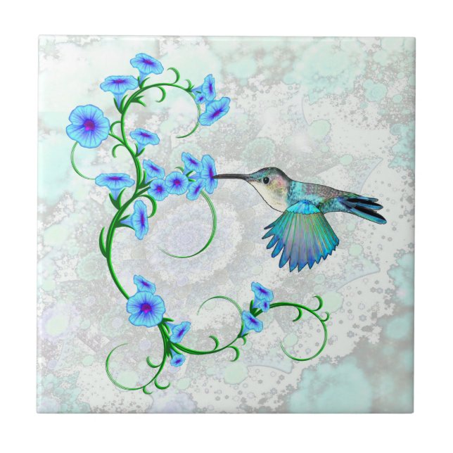 Hummingbird med Morgons Glories Design Tile Kakelplatta (Framsidan)