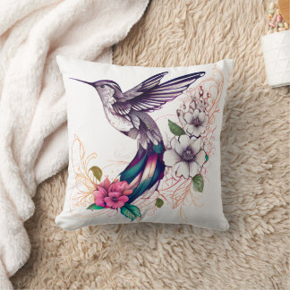 Hummingbird med Rosa Flowers Dekorativ kudde