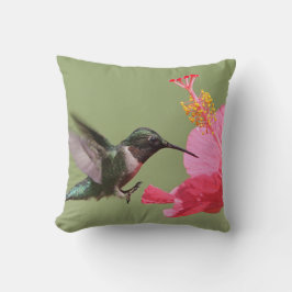 Hummingbird med Rosa Hibiscus Flower Kudde