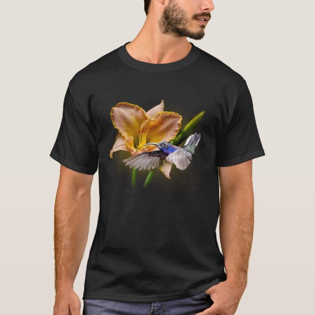 Hummingbird med vacker gult blomma t shirt (Framsida)