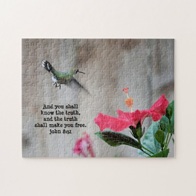 Hummingbird, med Verse (John 8:32) Pussel (Horisontell)
