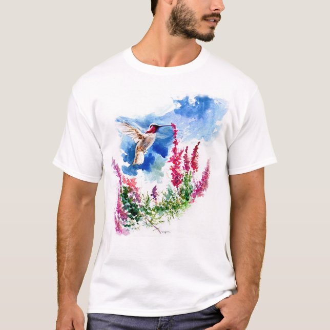 Hummingbird med Wooley blåttkrullning Tee Shirt (Framsida)