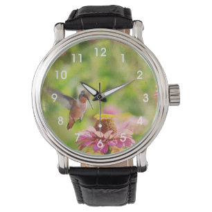 Hummingbird med Zinnia Flower Armbandsur