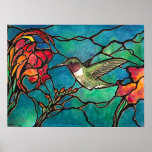 "Hummingbird Melody" Unikt "nedfläckad glass" Art Poster
