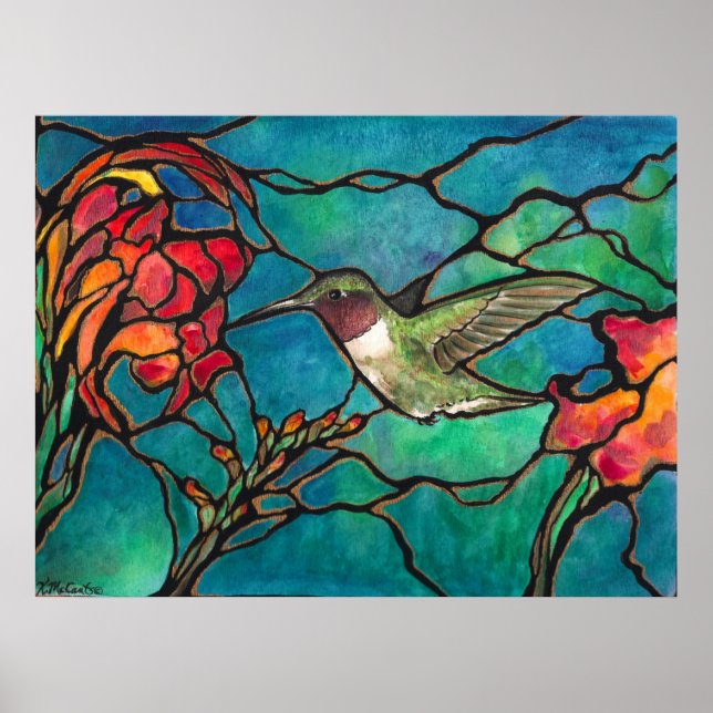 "Hummingbird Melody" Unikt "nedfläckad glass" Art Poster (Framsidan)