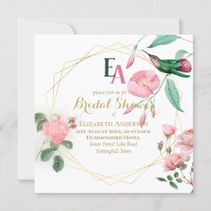 Hummingbird Mint Grönt Rosa Guld Möhippa Inbjudningar