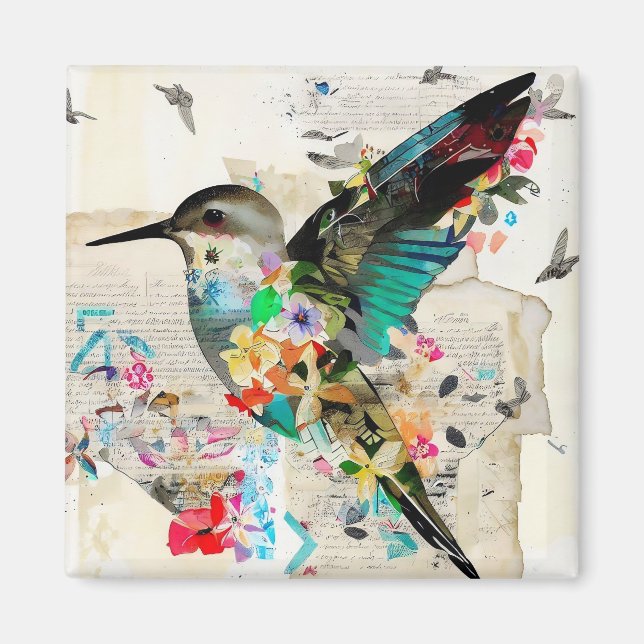 Hummingbird MixMedia Art Collage Magnet (Framsidan)