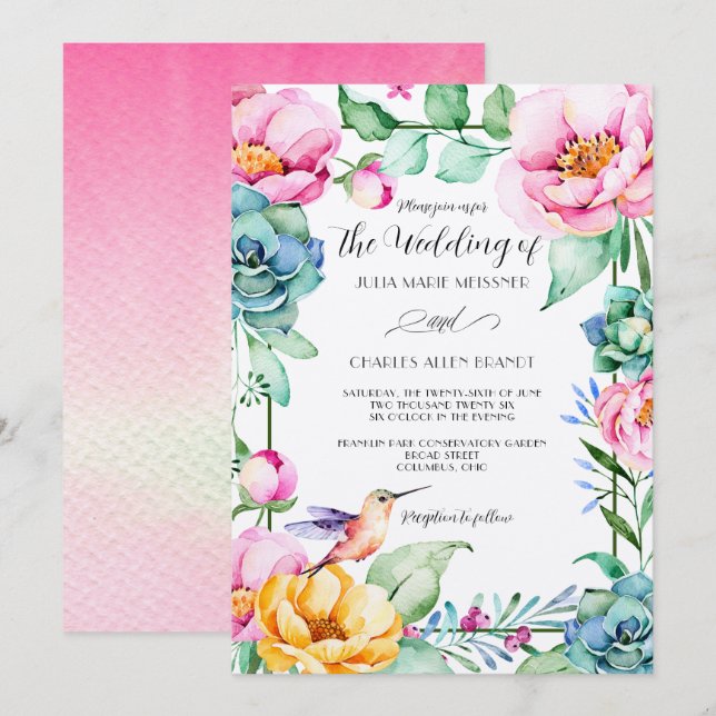 Hummingbird Motif Bröllop Inbjudningar (Fram/baksida)