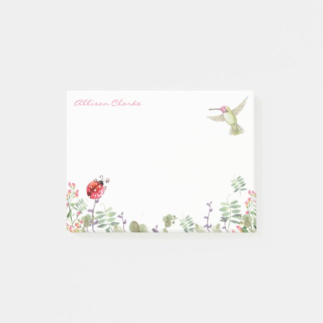 Hummingbird Natature Garden Ladybug Meadow Monogra Post-it Block (Framsida)