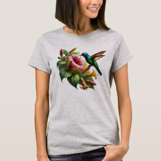 hummingbird nature flying to kiss the flower t shirt