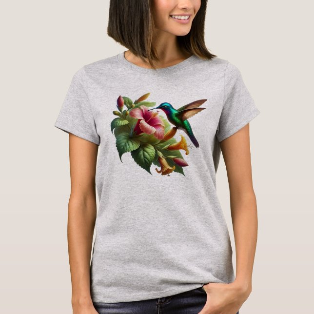 hummingbird nature flying to kiss the flower t shirt (Framsida)