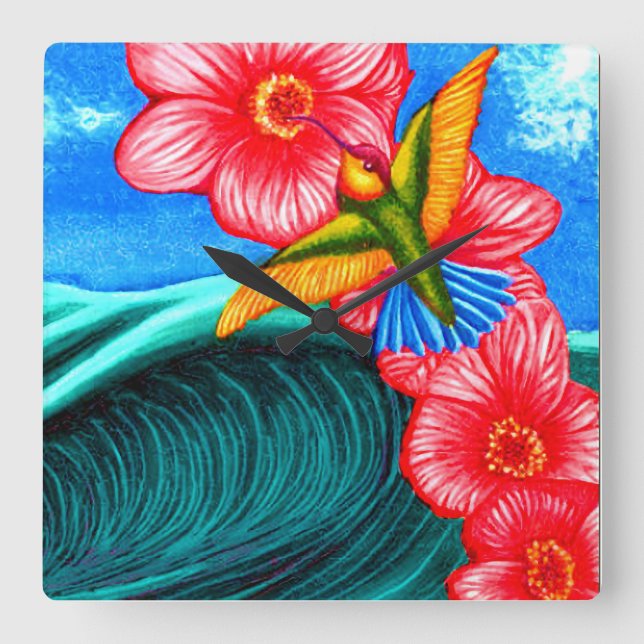 Hummingbird Ocean Fyrkantig Klocka (Framsida)