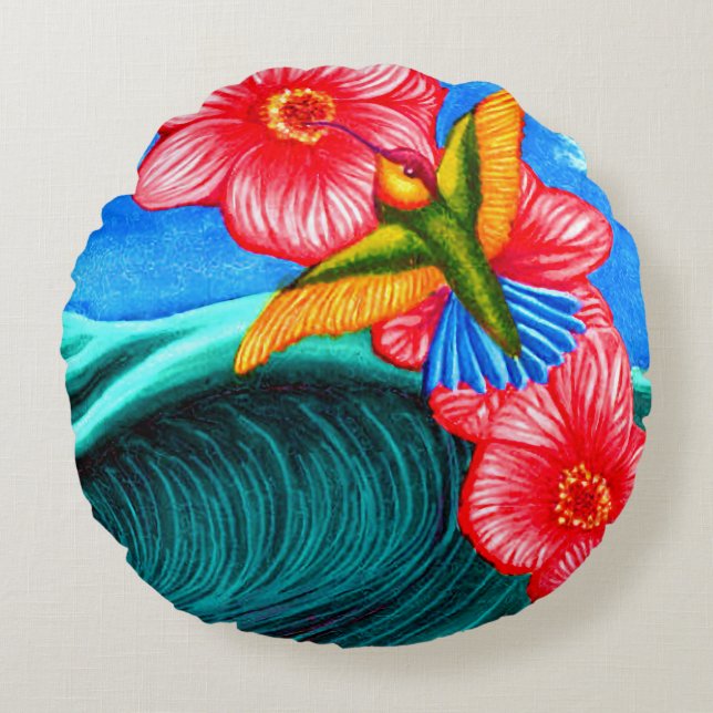 Hummingbird Ocean  Rund Kudde (Framsidan)