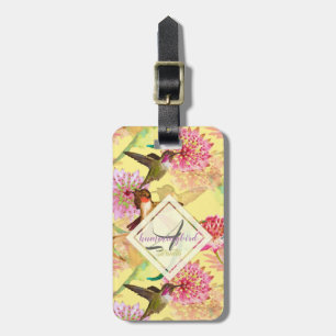 Hummingbird och Astrantia Monogram Watercolor Bagagebricka
