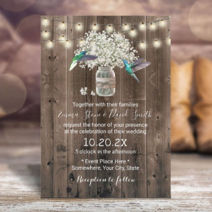 Hummingbird och babyns andningsblommor Rustic Bröl Inbjudningar
