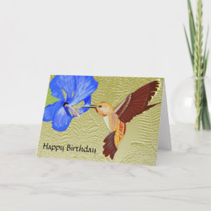 Hummingbird- och blåtthibiskusgrattis på kort