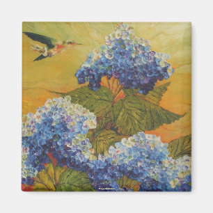Hummingbird och blåttvanlig hortensiamagnet magnet