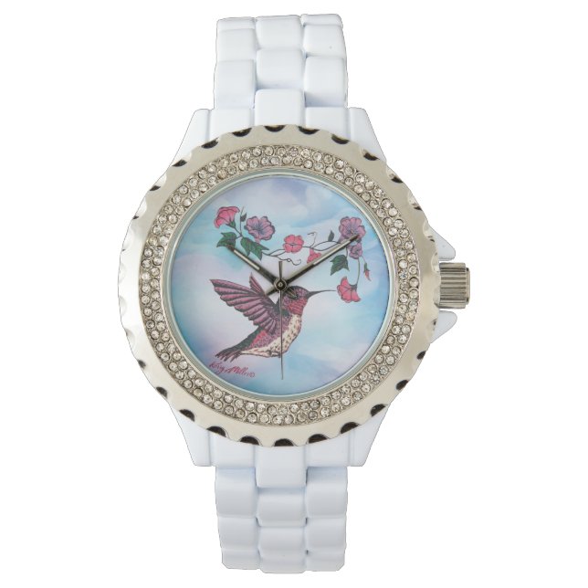 Hummingbird och blomma armbandsur (Framsida)