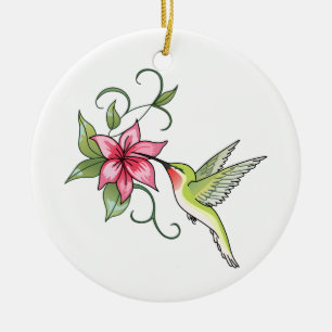 Hummingbird och blomma julgransprydnad keramik