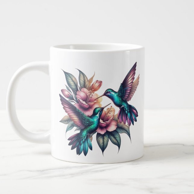 Hummingbird och blomma jumbo mugg (Vänster)