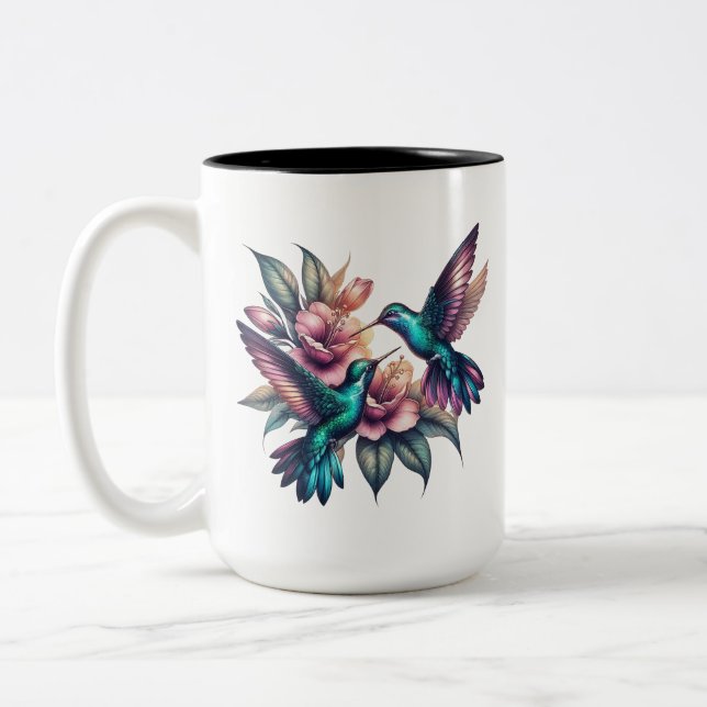 Hummingbird och blomma Large Två-Tonad Mugg (Vänster)
