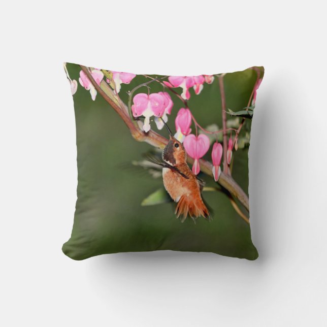 Hummingbird- och blommabild kudde (Framsida)