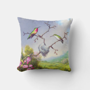 Hummingbird och blommar art kudde